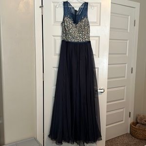 Formal gown navy blue silver